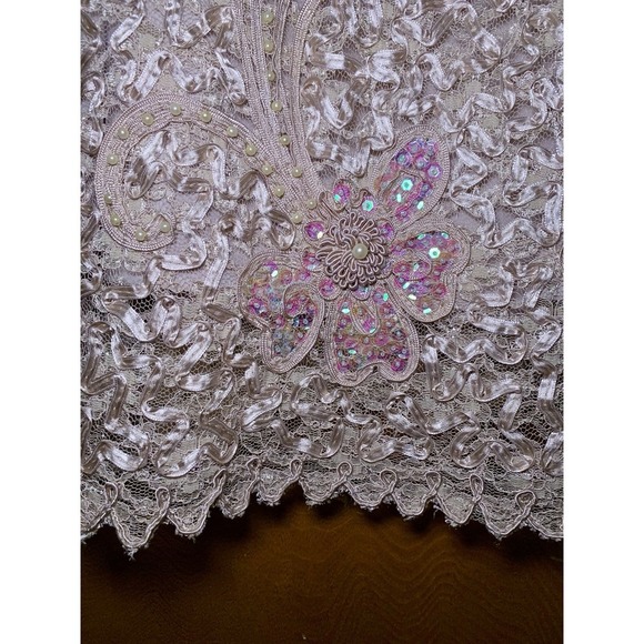 Vintage S.M. Collection Maxi Skirt XL Floral Designs Sequins Pearls Lace Beige - Picture 8 of 10